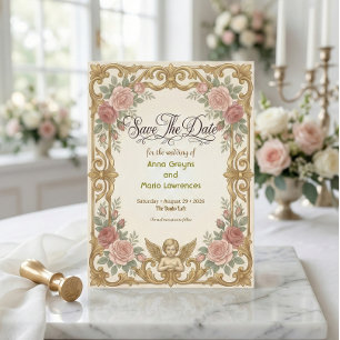 Faux Gold Ornate Baroque Floral Frame Save The Date