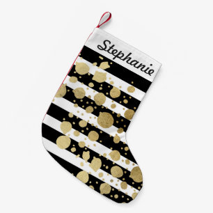Faux Gold Paint Splatter on Black & White Stripes Small Christmas Stocking