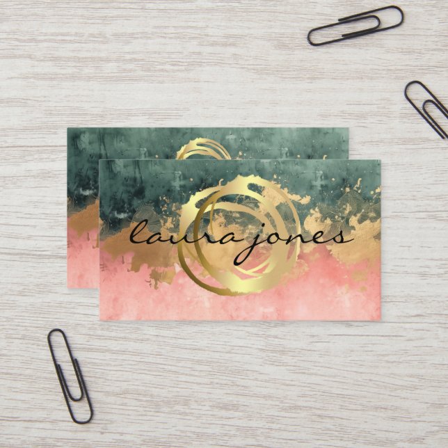 Faux Gold Painted Circle Designer Business Card (Front/Back In Situ)