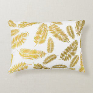 Faux Gold Palm Leaves Pattern Accent Pillow