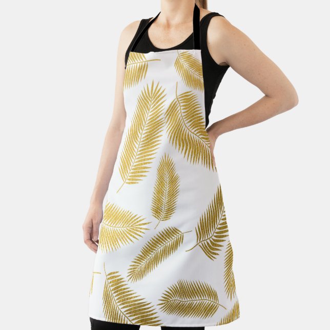 Faux Gold Palm Leaves Pattern Apron (Insitu)