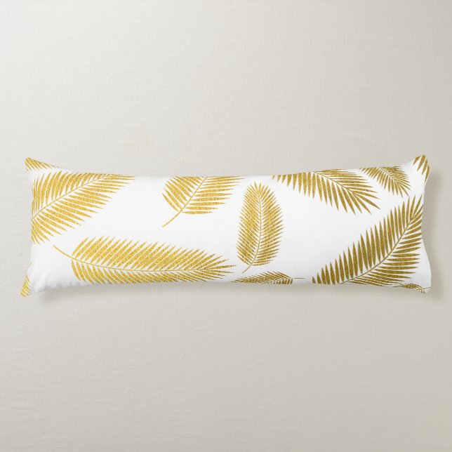 Faux Gold Palm Leaves Pattern Body Pillow (Front)