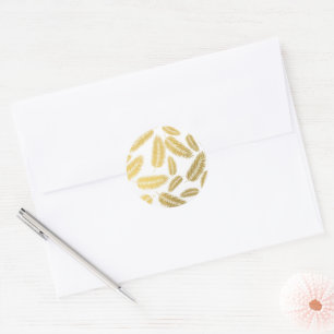Faux Gold Palm Leaves Pattern Classic Round Sticker