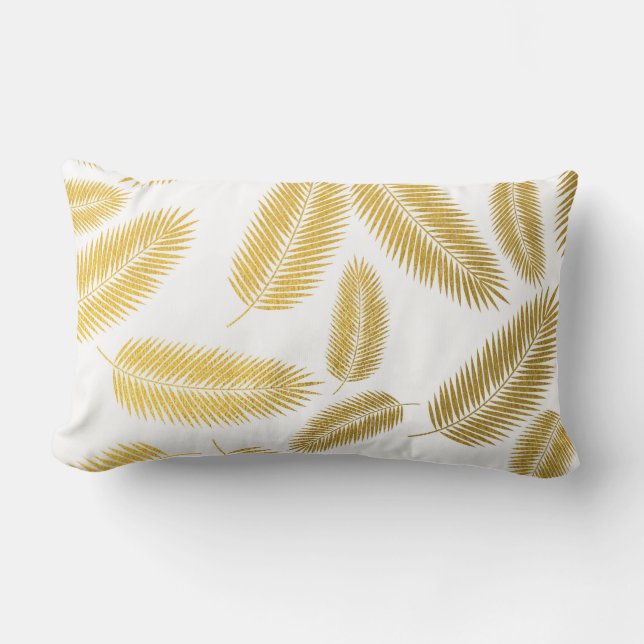 Faux Gold Palm Leaves Pattern Lumbar Pillow (Front)