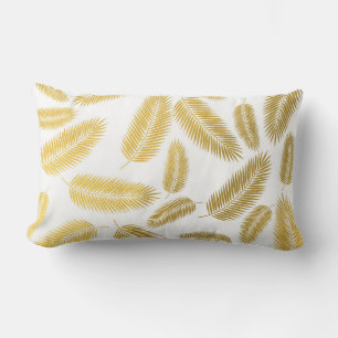 Faux Gold Palm Leaves Pattern Lumbar Pillow