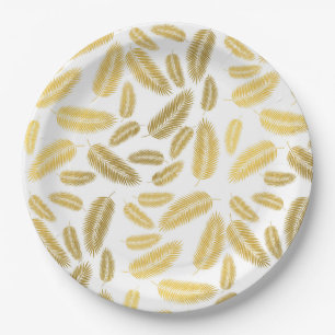 Faux Gold Palm Leaves Pattern Paper Plate