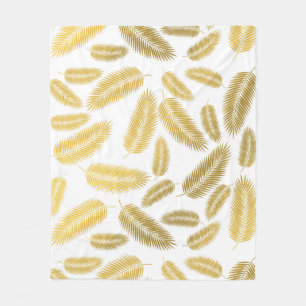 Faux Gold Palm Leaves Pattern Sherpa Blanket