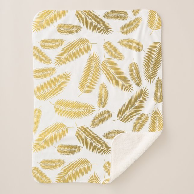 Faux Gold Palm Leaves Pattern Sherpa Blanket (Front)