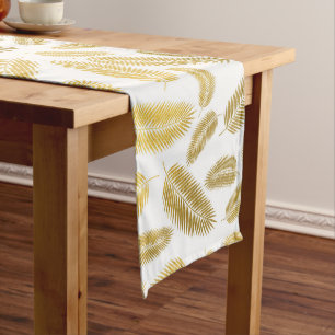 Faux Gold Palm Leaves Pattern Sherpa Blanket Short Table Runner