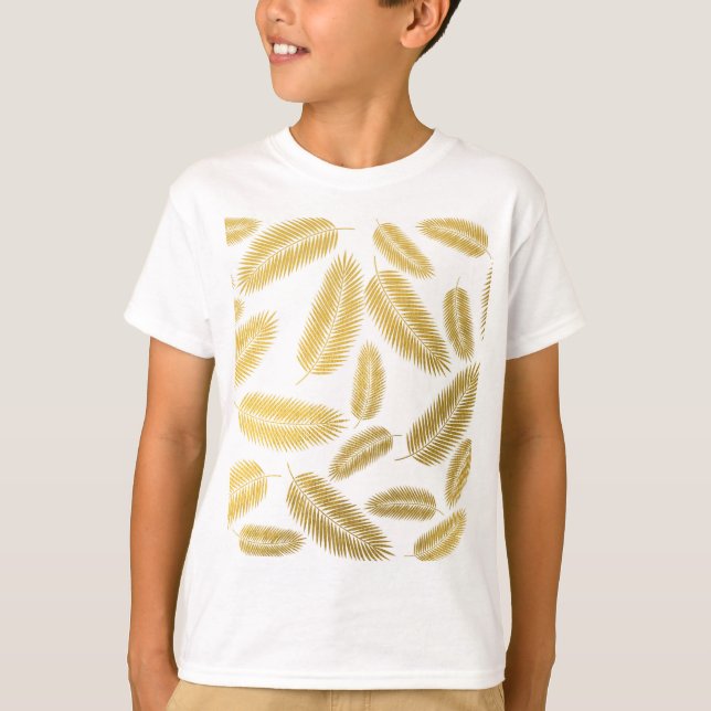 Faux Gold Palm Leaves Pattern T-Shirt (Front)