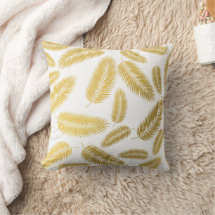 Faux Gold Palm Leaves Pattern Throw Pillow
