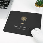 Faux Gold Palm Tree Logo Mouse Pad<br><div class="desc">Chic personalized mousepad for your business or home office features two lines of custom text in classic white lettering,  on a charcoal grey background adorned with a tropical palm tree illustration in faux gold foil.</div>
