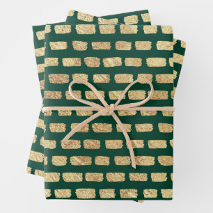 Faux gold pattern and dark green wrapping paper sheet