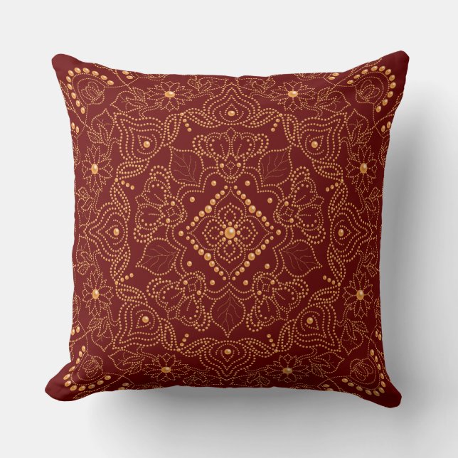 Faux Gold Pearl Bead Mandala Print Throw Pillow (Front)