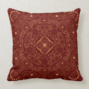 Faux Gold Pearl Bead Mandala Print Throw Pillow
