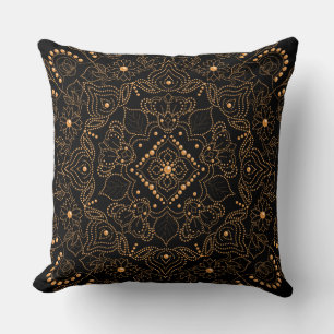 Faux Gold Pearl Bead Mandala Print  Throw Pillow