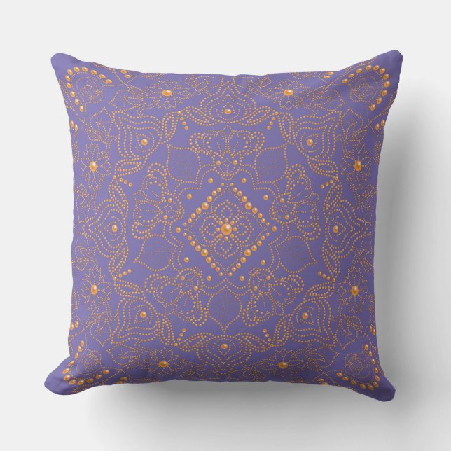 Faux Gold Pearl Bead Mandala Print Throw Pillow (Front)