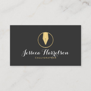 Faux Gold Pen Nib Logo II Calligraphers, Writers Business Card
