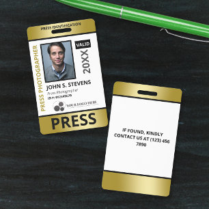 Faux Gold Photo & Logo Press ID Badge