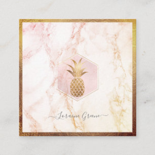 FAUX GOLD PINEAPPLE+BLUSH PINK MARBLE SQUARE BUSINESS CARD