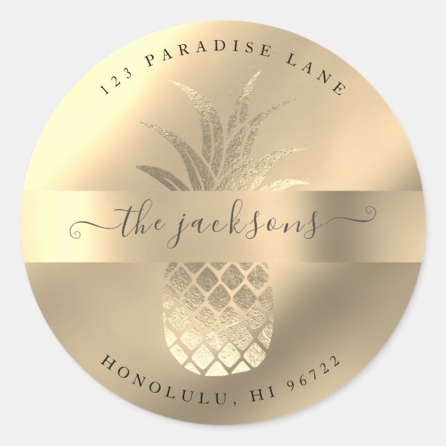 Faux Gold Pineapple Classic Round Sticker (Front)