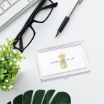 Faux Gold Pineapple | Personalized Business Card Holder<br><div class="desc">Elegant business card holder features your name and/or business name in modern off-black lettering,  overlaid on a faux gold foil illustration. Shop matching items from our Pineapple office collection to complete your look!</div>