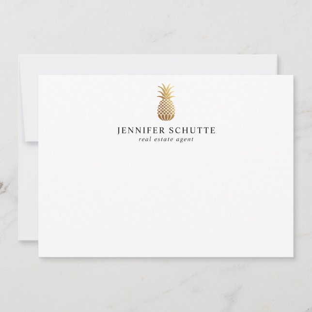 Faux Gold Pineapple Personalized Real Estate Agent Card (Front)