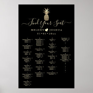 FAUX GOLD PINEAPPLE SEATING CHART, ALPHABETICAL POSTER