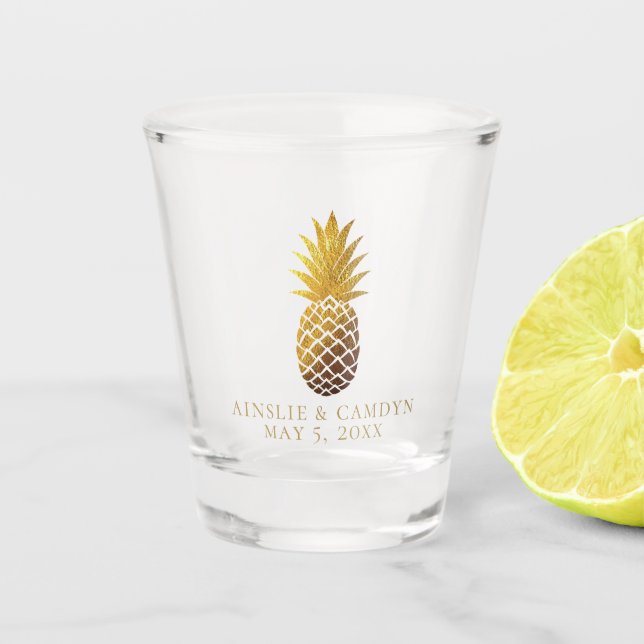 Faux Gold Pineapple Wedding Favour Shot Glass (Front)