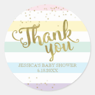 Faux Gold Rainbow Stripes Baby Shower Thank You Classic Round Sticker