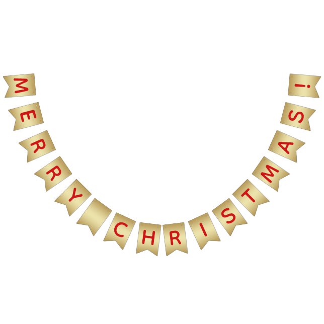 Faux Gold & Red Merry Christmas Bunting Flags (All)