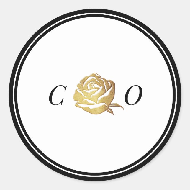 Faux gold rose black and white minimalist classic round sticker (Front)