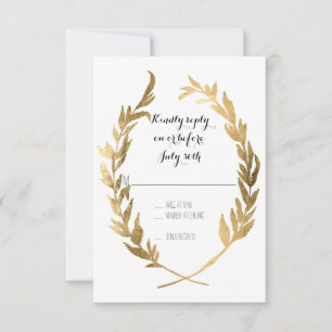Faux Gold RSVP Laurel Wreath Olive Leaf Branch Card
