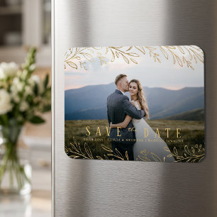 Faux gold rustic botanical photo save the date magnet