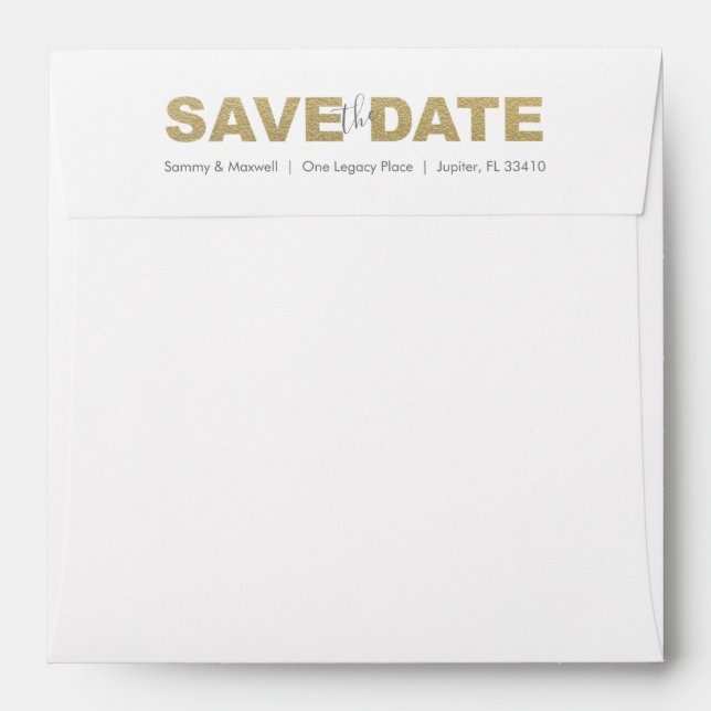 Faux Gold Save the Date Return Address Envelopes (Back (Top Flap))