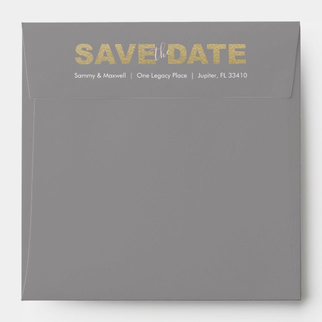 Faux Gold Save the Date Return Address Envelopes (Back (Top Flap))