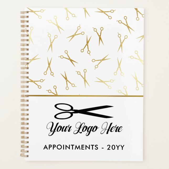 Faux Gold Scissors Logo Stylist Appointment Planner (Front)