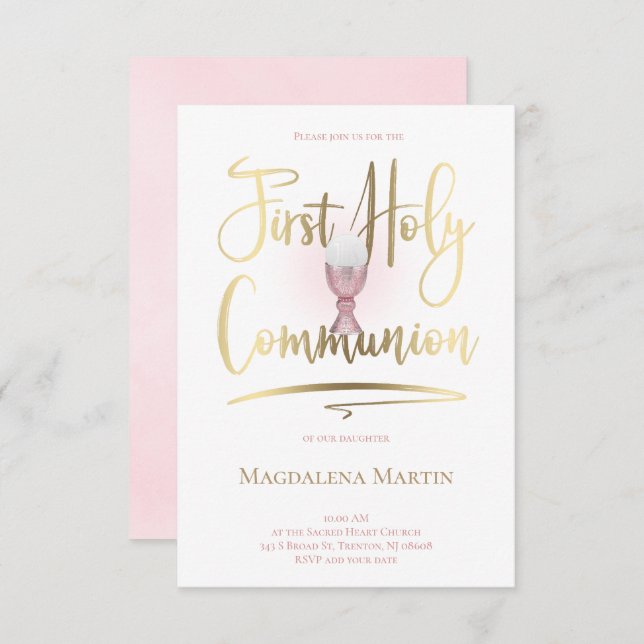 Faux gold script  First Holy Communion Invitation (Front/Back)