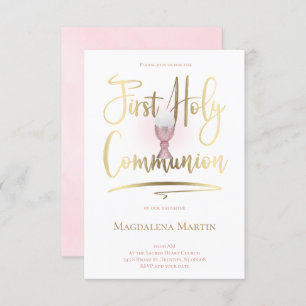 Faux gold script  First Holy Communion Invitation