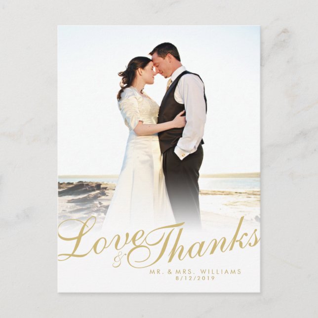 Faux Gold Script Modern Love Thanks White Postcard (Front)
