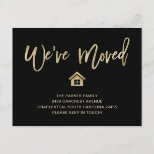 Faux Gold Script on Black Moving Announcement Postcard