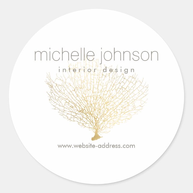 Faux Gold Sea Fan Coral Classic Round Sticker (Front)