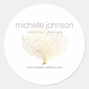 Faux Gold Sea Fan Coral Classic Round Sticker