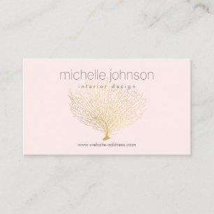 Faux Gold Sea Fan Coral Interior Designer Pink Business Card