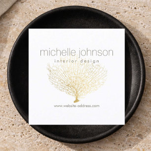 Faux Gold Sea Fan Coral Interior Designer Square Business Card
