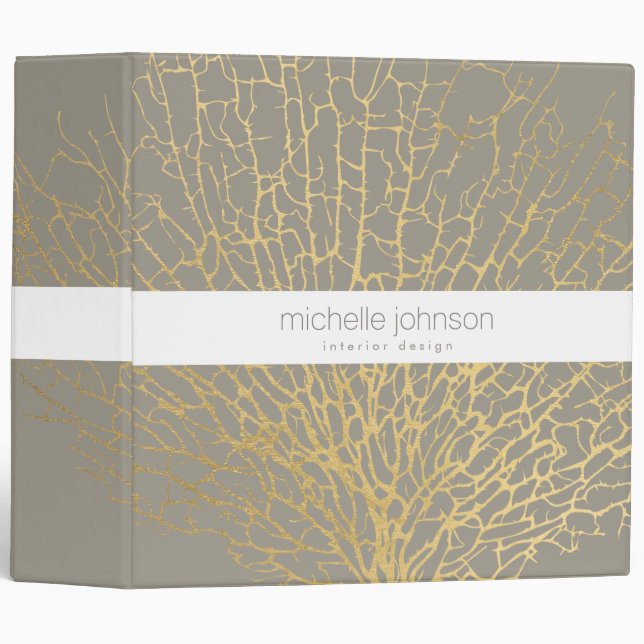 Faux Gold Sea Fan Pattern Designer Grey Binder (Front/Spine)