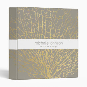 Faux Gold Sea Fan Pattern Designer Grey Binder