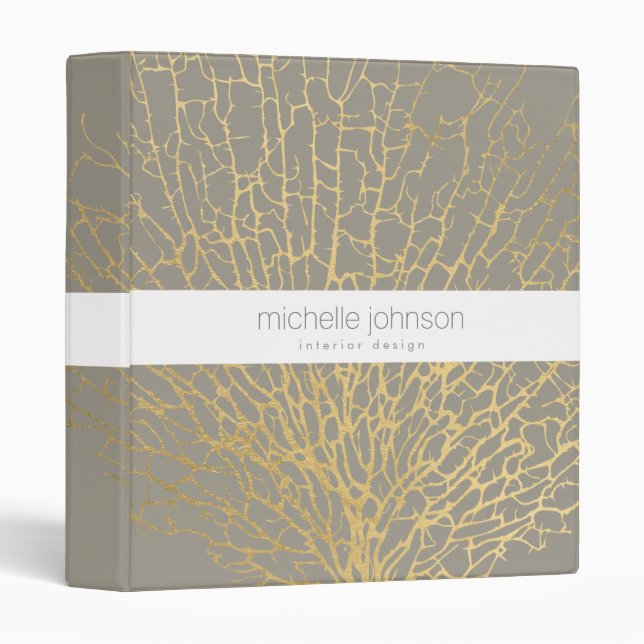 Faux Gold Sea Fan Pattern Designer Grey Binder (Front/Spine)