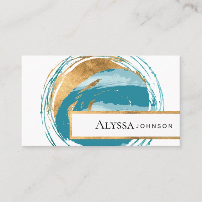 Faux Gold Seal Turquoise Blue Green Globe Business Card (Front)
