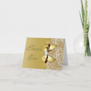 Faux Gold Sequins Bow Diamond Thank You Card